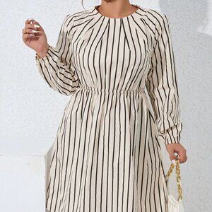 Black & White Stripe Pleated Neck Dress Size XL